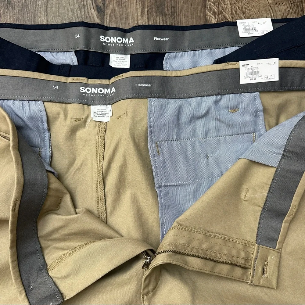 Sonoma Flexwear Flat Front Cotton Shorts 2 pc Bundle Size 54 Blue Tan